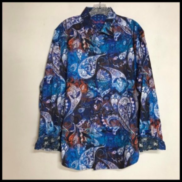 Robert Graham Blue and Brown Paisley Dress Shirt - Picture 1 of 15